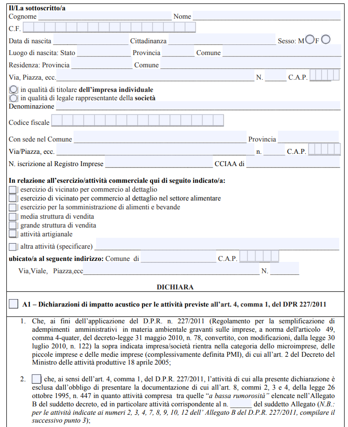 Modulo Autocertificazione Impatto Acustico