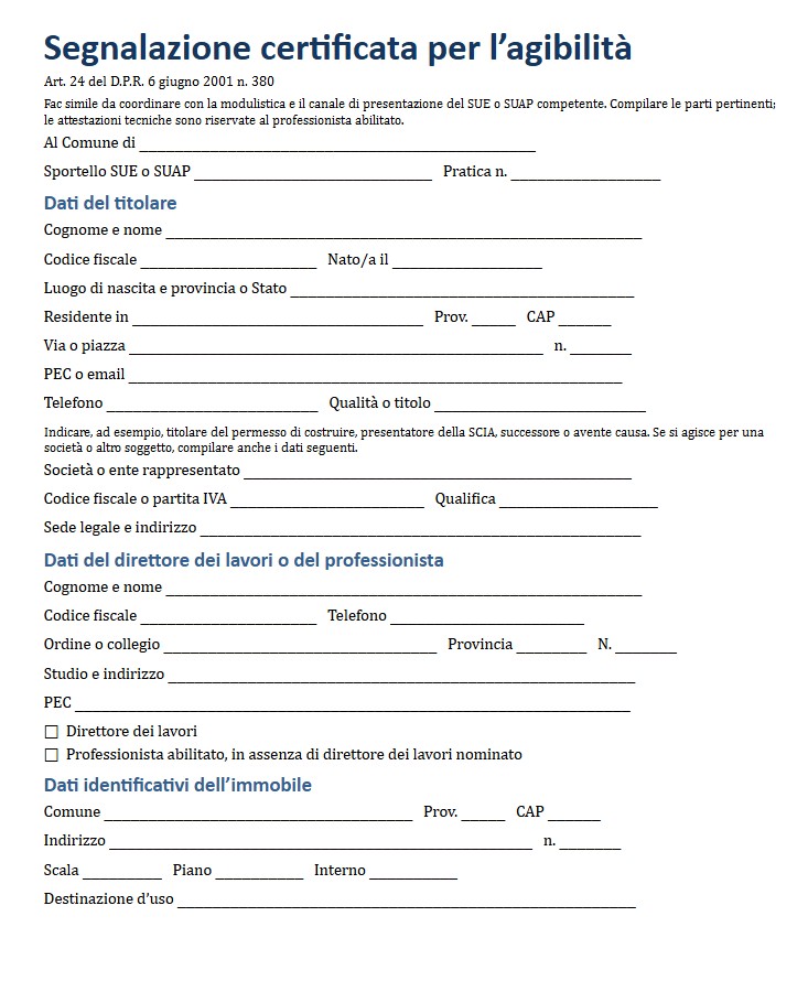 Modello Autocertificazione di Agibilità