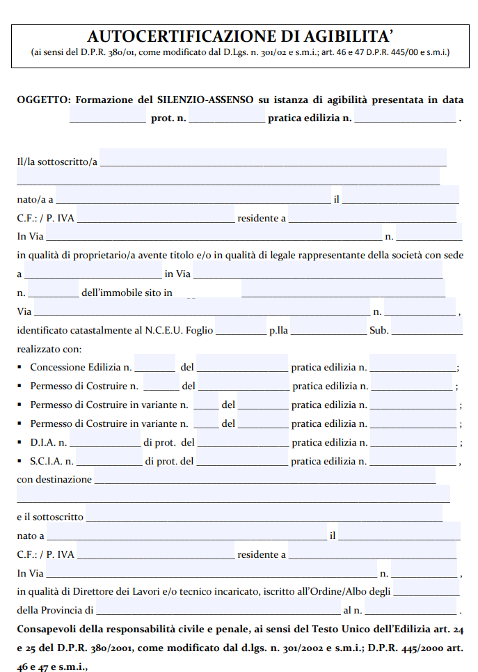 Modello Autocertificazione di Agibilità