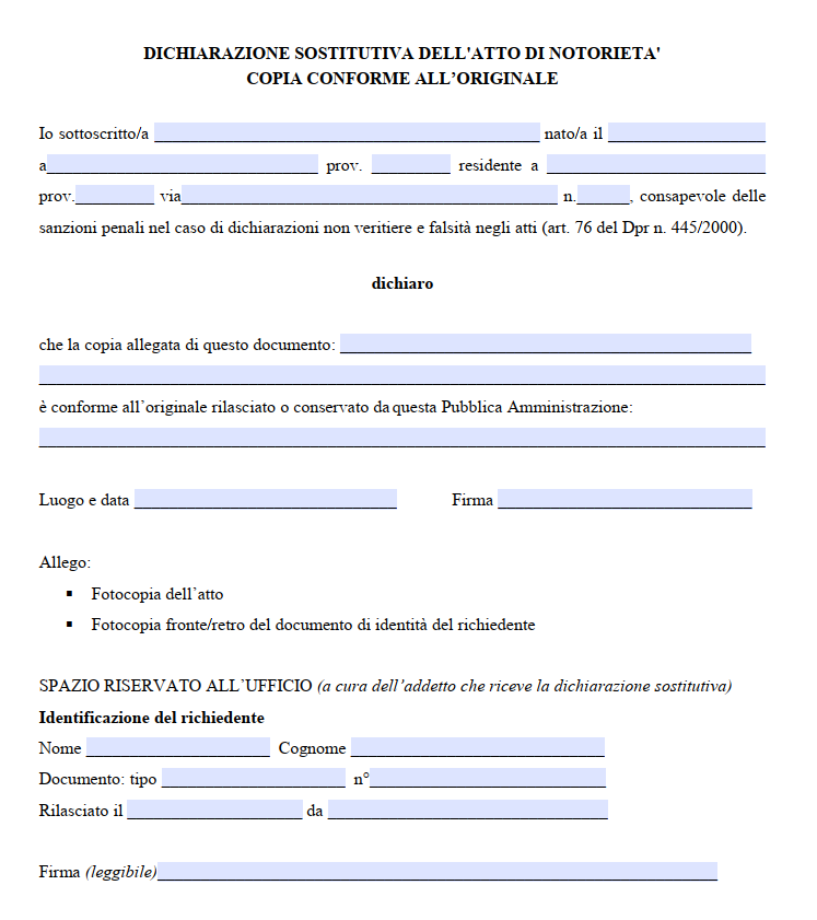 Autocertificazione di Copia Conforme all'Originale