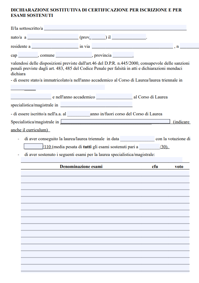Autocertificazione Iscrizione Universit Word E PDF Modello Autocertificazione Iscrizione Universit Word E PDF Modello