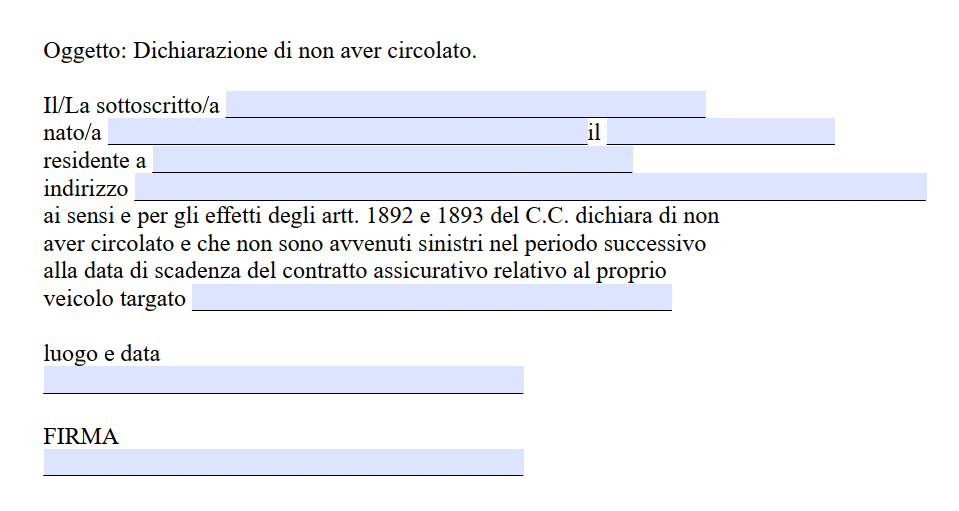 Modulo Dichiarazione No Circolato