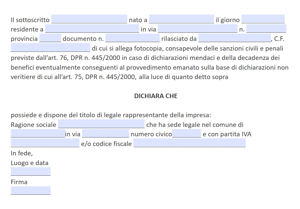 Modello Autocertificazione Rappresentante Legale